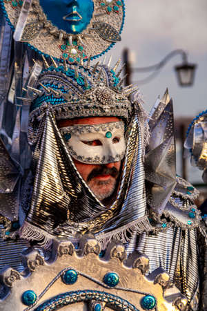 VENICE, ITALY - FEBRUARY 9, 2013: Unidentified man with Venetian carnival mask in Venice, Italy. At 2013 it is held from January 26th to February 12th.のeditorial素材