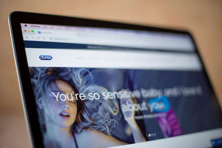 BELGRADE, SERBIA - MARCH 9, 2020: Durex web site on computer screen. It is a British condoms brand introduced at 1915.のeditorial素材