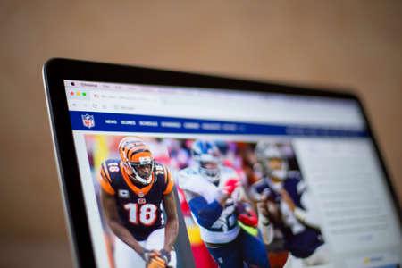 BELGRADE, SERBIA - MARCH 9, 2020: NFL web site on computer screen. National Football League is a professional American football league consisting of 32 teams, founded at 1920.のeditorial素材