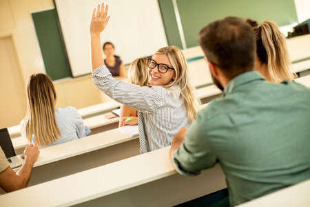 Group of university srudents in the classroomの写真素材