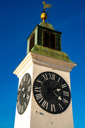 View at old clock tower at Petrovaradin fortress in Novi Sad, Serbia