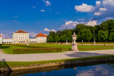 MUNICH, GERMANY - JUNE 28, 2013: Nymphenburg Palace in Munich, Germany. This  Baroque palace was built at 1675 as main summer residence for the former rulers of Bavaria of the House of Wittelsbach.のeditorial素材