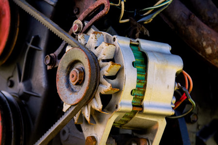 Closeup detail of the old motorboat engine