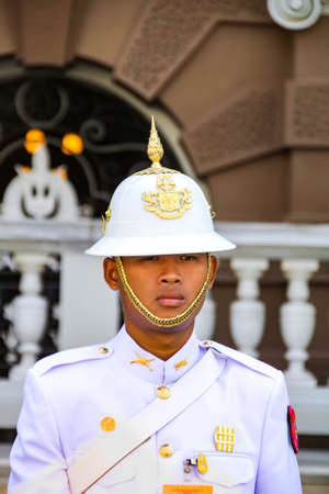 BANGKOK, THAILAND - JANUARY 11, 2012: Unidentified Royal Guard at Royal Palace in Bangkok, Thailand. Royal Guards is the Guards Division of the Royal Thai Armed Forces, guarding the Royal Family of Thailand.のeditorial素材