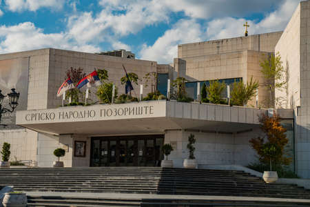 NOVI SAD, SERBIA - OCTOBER 19, 2020: Serbian National Theatre building in Novi Sad, Serbia. It is one of the major theatres of Serbia, founded at 1861 with current building opened in March 1981.のeditorial素材