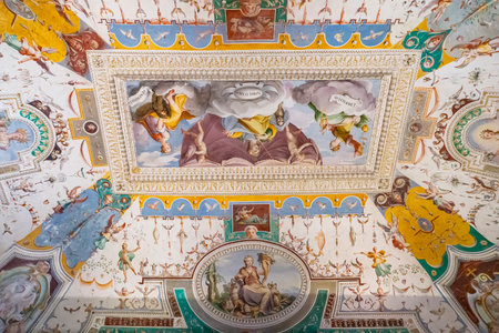 TIVOLI, ITALY - SEPTEMBER 23, 2018: Interior decoration from Room of Nobility of the Villa...