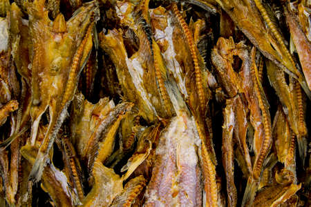 Closeup of the dried seafood on the market in Bangkok, Thailand
