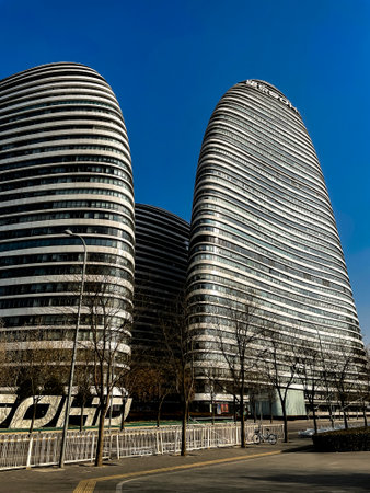 BEIJING, CHINA - JANUARY 2, 2021: Wangjing SOHO building complex in Beijing, China. It is designed by Zaha Hadid and opened at 2014のeditorial素材