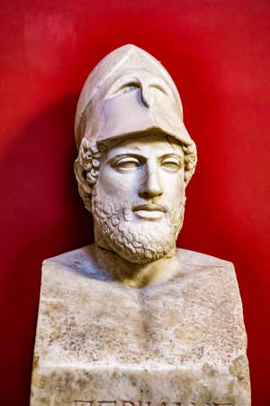 VATICAN - SEPTEMBER 25, 2018: Marble bust of Pericles in Muses Hall of Museo Pio-Clementino in...