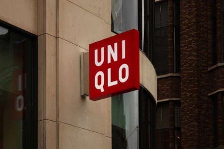 HAGUE, NETHERLANDS - JULY 23, 2021: Detail of the Uniqlo shop in Hague, Nethelands. It is a Japanese...