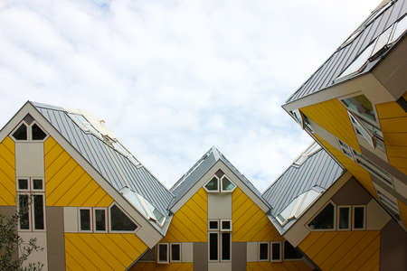 ROTTERDAM, NETHERLANDS - JULY 25, 2021: Cube Houses in Rotterdam, the Netherlands. They are designed by Dutch architect Piet Blom and opened at 1977.のeditorial素材