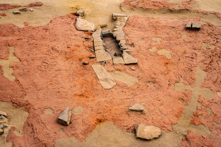 BOLJETIN, SERBIA - SEPTEMBER 3, 2021: Detail from Museum of Lepenski Vir in Serbia. It is important archaeological site of the Mesolithic Iron Gates culture of the Balkans.のeditorial素材