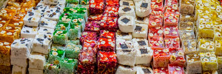 Closeup of Turkish sweet delights on Istanbul marketの写真素材