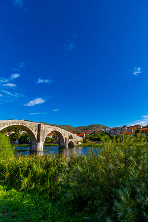 View at Arslanagic Bridge on Trebisnjica River in Trebinje, Bosnia And Herzegovinaの写真素材