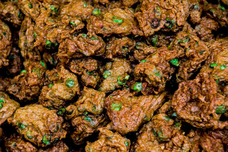 Detail of Thai fish cakes on the street of Bangkok, Thailandの写真素材