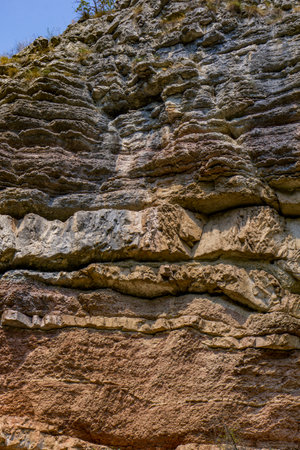 View at geological formations at Boljetin river gorge in Eastern Serbiaの写真素材