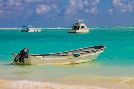 View at tropical beach at Caribbean seaの写真素材