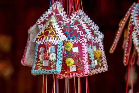 Closeup of sweet leceder houses on the marketの写真素材