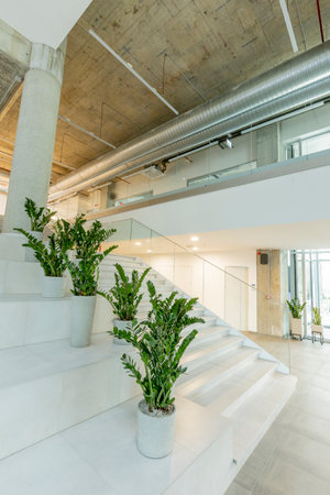 Interior of the big office space wallwayの写真素材
