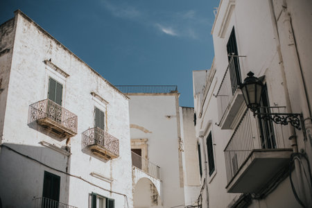 Detail of narrow streets of Ostuni, Italyの写真素材