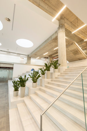 Interior of the big office space wallwayの写真素材