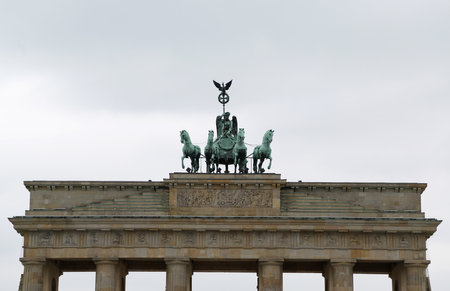 Detail from Brandenburg Gate, 18th-century neoclassical monument in Berlin, Germanyの写真素材