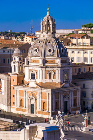 Rome, Italy - September 23, 2018: Aerial view at Church of Santa Maria di Loreto in Rome, Italy....