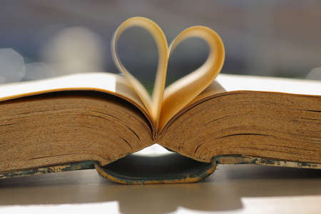 Open book with love heartの写真素材