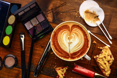 morning makeup in cafeの写真素材