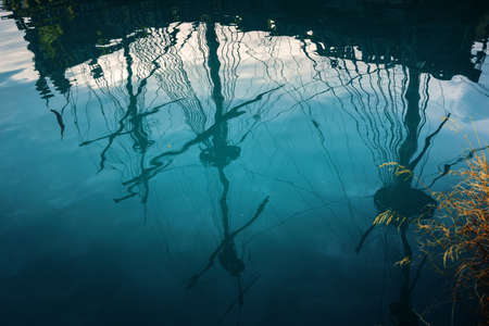 Ship reflection at Porto Anticoの写真素材