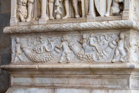 NAPLES, ITALY - NOVEMBER 05, 2018 - The medieval castle of Maschio Angioino or Castel Nuovo or New Castle and its elements of decoration, Napoliのeditorial素材