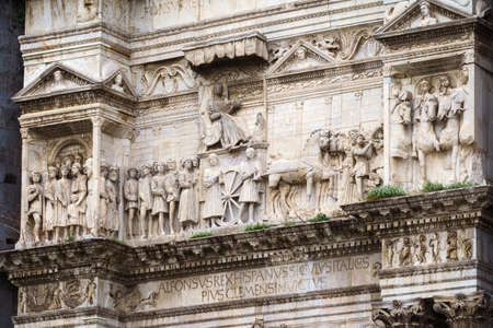 NAPLES, ITALY - NOVEMBER 05, 2018 - The medieval castle of Maschio Angioino or Castel Nuovo or New Castle and its elements of decoration, Napoliのeditorial素材
