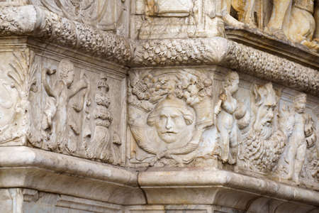 NAPLES, ITALY - NOVEMBER 05, 2018 - The medieval castle of Maschio Angioino or Castel Nuovo or New Castle and its elements of decoration, Napoliのeditorial素材