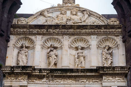 NAPLES, ITALY - NOVEMBER 05, 2018 - The medieval castle of Maschio Angioino or Castel Nuovo or New Castle and its elements of decoration, Napoliのeditorial素材
