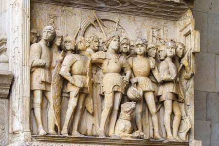 NAPLES, ITALY - NOVEMBER 05, 2018 - The medieval castle of Maschio Angioino or Castel Nuovo or New Castle and its elements of decoration, Napoliのeditorial素材