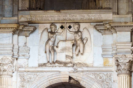 NAPLES, ITALY - NOVEMBER 05, 2018 - The medieval castle of Maschio Angioino or Castel Nuovo or New Castle and its elements of decoration, Napoliのeditorial素材