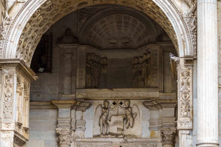 NAPLES, ITALY - NOVEMBER 05, 2018 - The medieval castle of Maschio Angioino or Castel Nuovo or New Castle and its elements of decoration, Napoliのeditorial素材