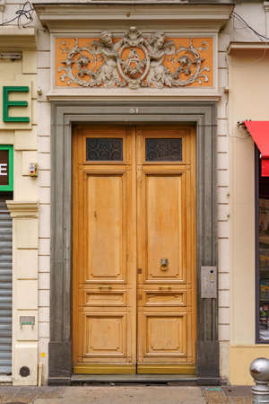 Old elegant wooden double doorの写真素材