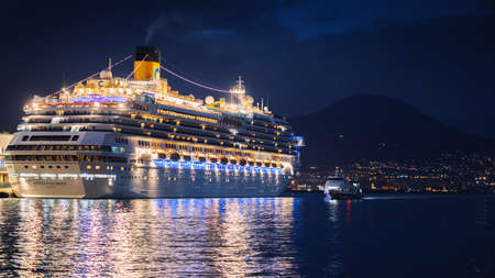 White cruise ship docked at the port of Naples, Campania, Italy. Costa Fascinosa.のeditorial素材