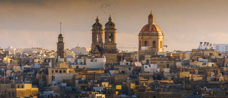 VALLETTA, MALTA - NOVEMBER 12, 2018 - Panoramic view of the Grand Harbor Tricity bay, Birgu and Senglea islands with ships and boats in the portのeditorial素材