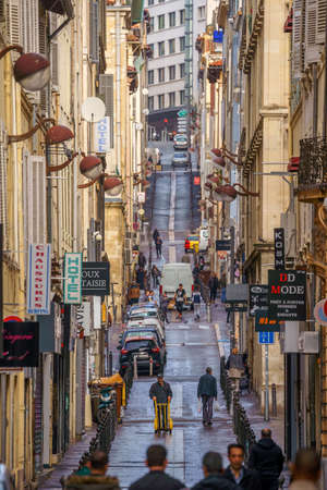 Bend streets in the old port part of Marseille, Franceのeditorial素材