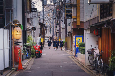Traditional old japanese street in kyoto japanのeditorial素材