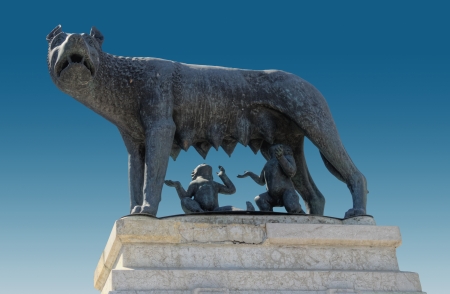 Statue of the female Wolf feeding Romulus and Remus (Bucharest/Romania)- isolatedの写真素材