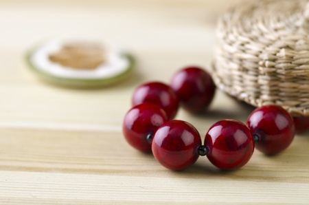 Still life - pearls in a basketの写真素材
