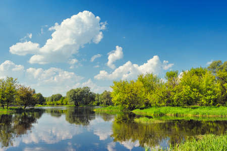 Beautiful landscape wallpaper with flood waters of Narew river, Poland.の写真素材