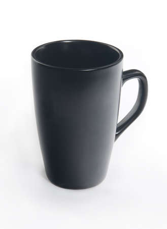 Black ceramic cup with handle isolated on white backgroundの写真素材