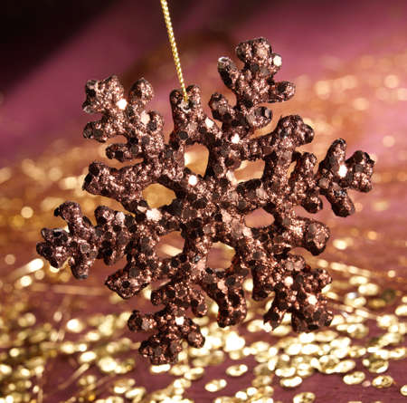 Christmas Decorative Brown Snowflake with blured backgroundの写真素材