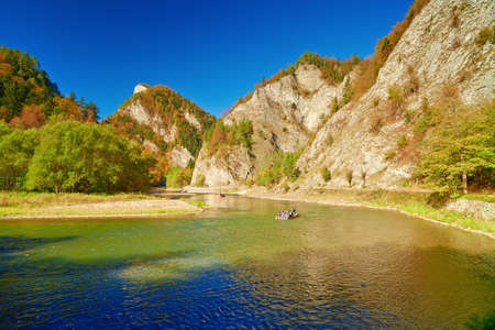 The Dunajec River Gorge  Tourists on raft  Mountain landscape の写真素材