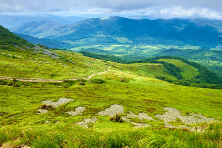 Mountains panorama green meadow mountainside landscape Bieszczady Polandの写真素材