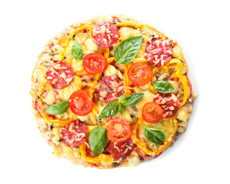 Tasty Italian pizza isolated on whiteの写真素材